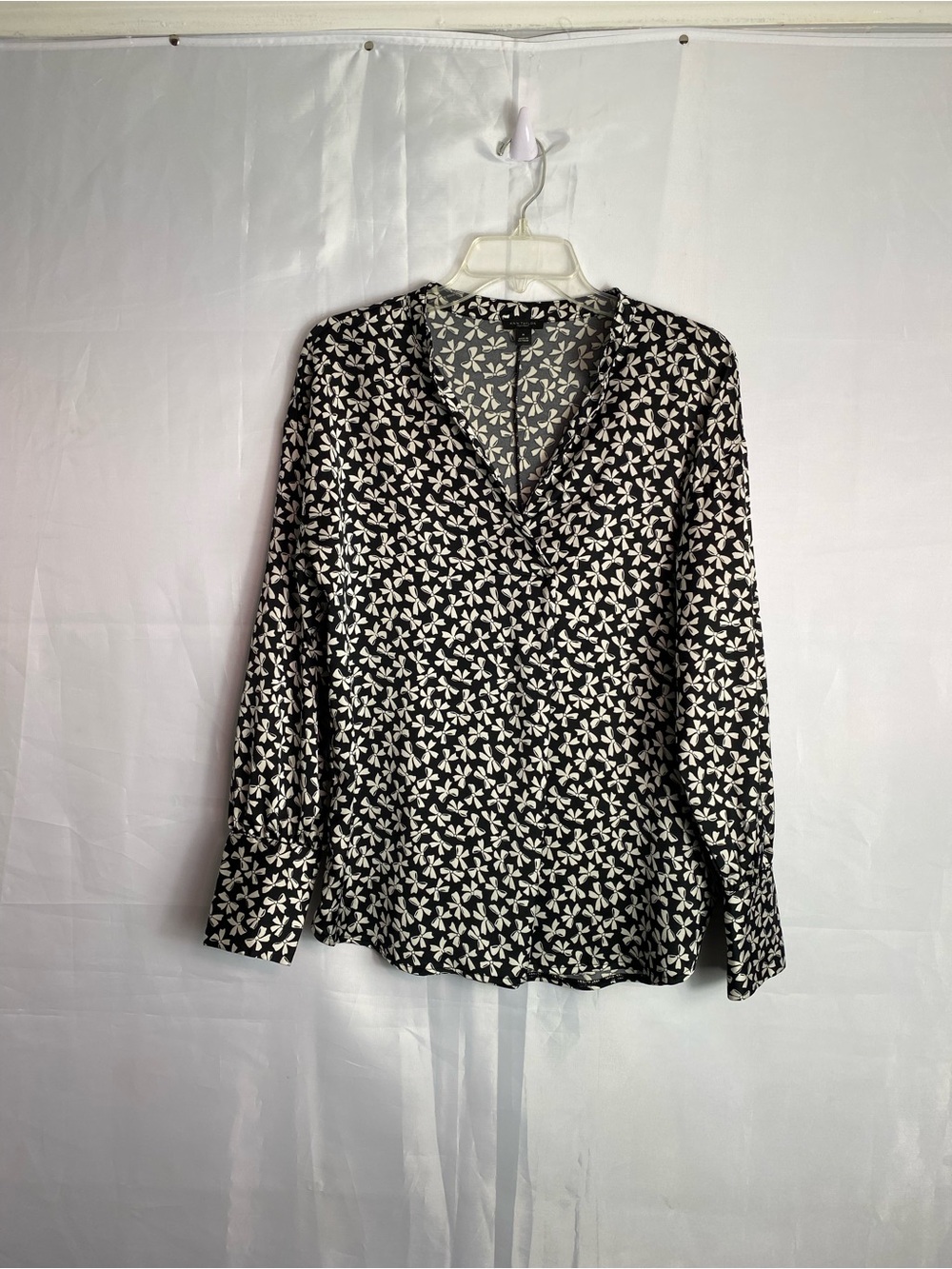 Ann Taylor Black Blouse with White Floral Print